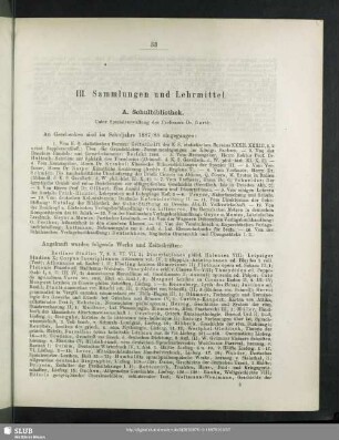 III. Sammlungen und Lehrmittel