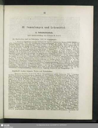 III. Sammlungen und Lehrmittel