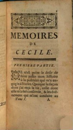 Mémoires de Cecile, Tome 1 (1752)