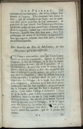 Des Interêts du Duc de Moscovie, & des Maximes qu‘il doit observer