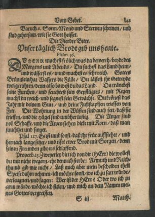 Die Vierdte Bitte. Unser täglich Brodt gib uns heute.