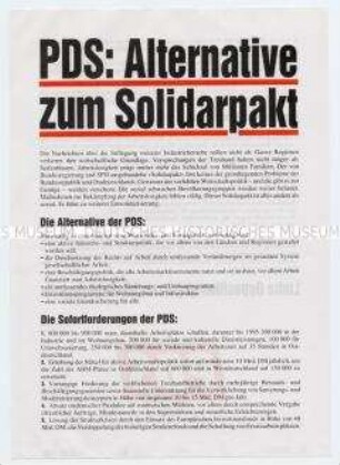 Flugblatt der PDS zu Fragen der Wirtschafts- und Sozialpolitik