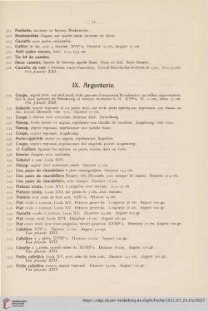 IX. Argenterie (No. 529 - 580)