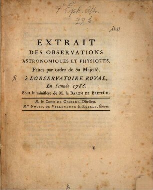 Extrait des observations astronomiques et physiques