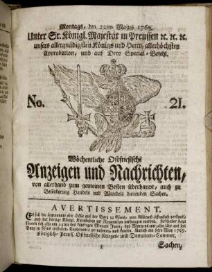 No. 21. Montags, den 22ten Majus 1769.
