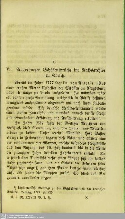 Magdeburger Schöffensprüche im Rathsarchive zu Görlitz