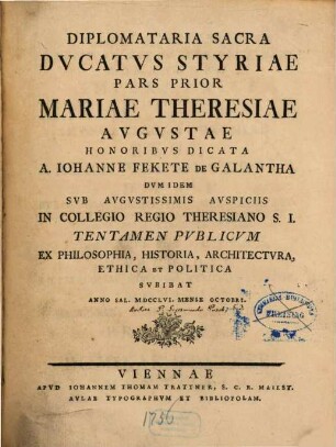 Diplomataria Sacra Dvcatvs Styriae, 1