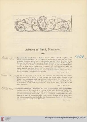 Arbeiten in Email, Miniaturen (Nr. 1103 - 1160)