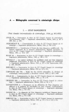 567-614, Bibliographie concernant la criminologie clinique et la criminologie juvénile