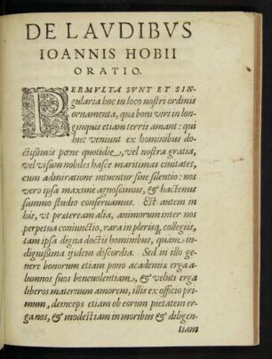 De Laudibus Ioannis Hobii Oratio.