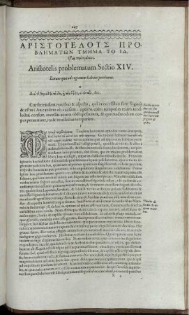 Aristotelis problematum Sectio XIV. Eorum quae ad regionum habitus pertinent