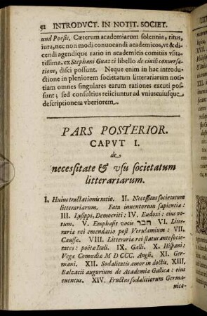Caput I. de necessitate & usu societatum litterariarum