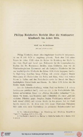 1: Philipp Hainhofers Bericht über die Stuttgarter Kindtaufe im Jahre 1616