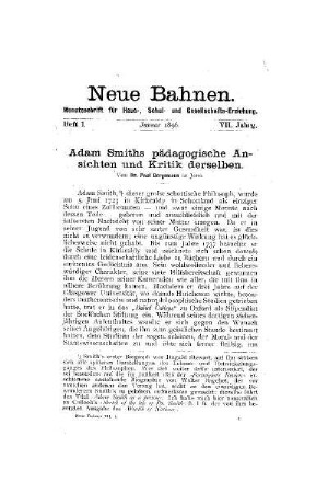 Adam Smiths pädagogische Ansichten und Kritik derselben