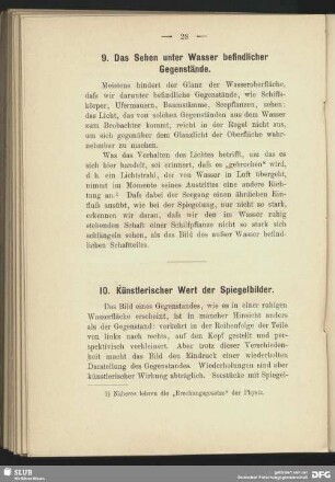 9. Das sehen unter Wasser befindlicher Gegenstände