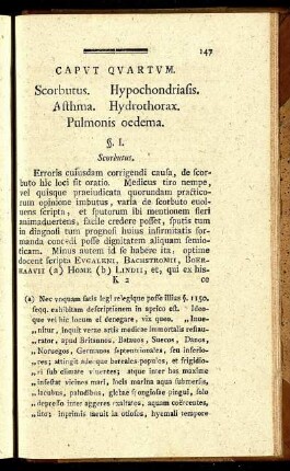 Caput Quartum. Scorbutus. Hypochondriasis. Asthma. Hydrothorax. Pulmonis oedema.