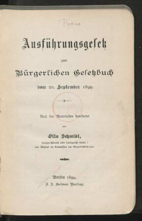 Ausführungsgesetz zum Bürgerlichen Gesetzbuch vom 20.September 1899