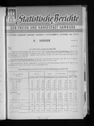 Der Fremdenverkehr in Hamburg im Februar 1958 : Lfd. Nr. 22