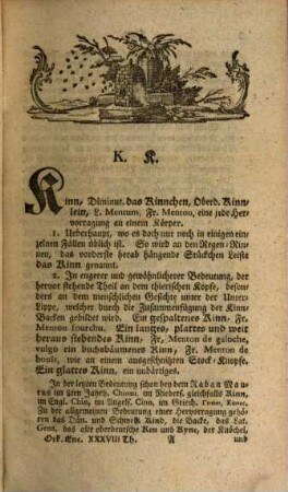 Oeconomische Encyclopädie, oder allgemeines System der Staats- Stadt- Haus- u. Landwirthschaft : in alphabetischer Ordnung, 38. Von Kinn bis Kireh : Nebst 15 Kupfertafeln auf 3 1/8 Bogen; und 1 Bog. Tabelle