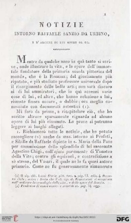 Notizie intorno Raffaele Sanzio da Urbino, e d'alcune di lui opere ec. ec.
