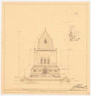 Friedhof Heerstraße, Berlin Feierhalle: Aufriss: Vorderansicht (Ansicht von Südost) 1:200
