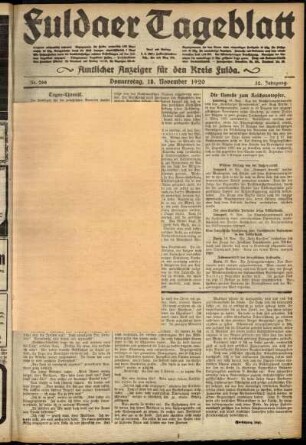 Ausgabe vom Donnerstag, den 18. November 1920.