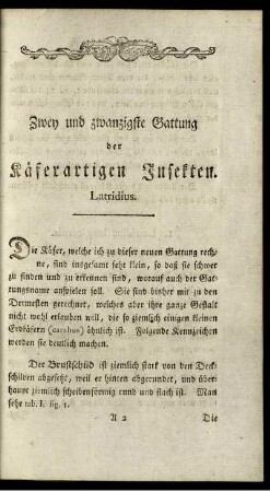 Zwey und zwanzigste Gattung der Käferartigen Insekten. Latridius.