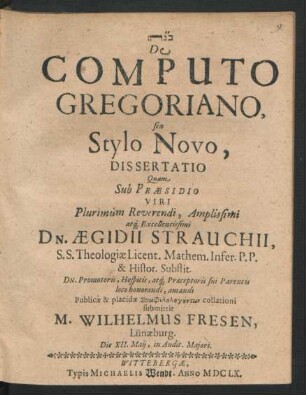 De Computo Gregoriano, seu Stylo Novo, Dissertatio