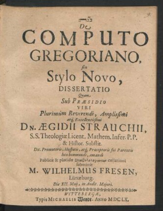 De Computo Gregoriano, seu Stylo Novo, Dissertatio