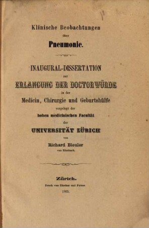 Klinische Beobachtungen über Pneumonie : Inaug. Diss.