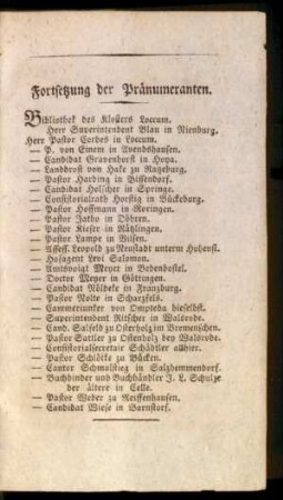 Fortsetzung der Pränumeranten