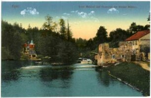 Eger (Böhmen). Insel Mühlerl und Überreste der Steiner Mühlen