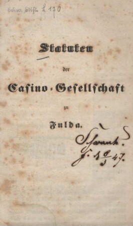 Statuten der Casino-Gesellschaft zu Fulda