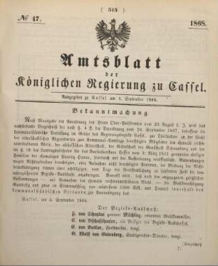 № 47. Ausgegeben zu Cassel am 8. September 1868.