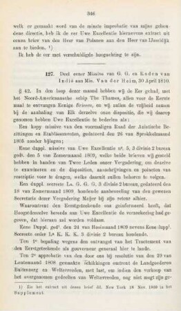 127. Deel eener Missive van G. G. en Raden van Indie aan Min. Van der Heim, 30 April 1810