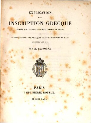 Explication dune Inscription Grecque trouvée dans l'Intérieur d'une Statue antique de bronze