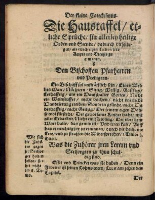 Die Haustaffel/ etliche Sprüche/ für allerley heilige Orden und Stende/ dadurch dieselbigen/ als durch eigen Lection ires Ampts und Diensts zu ermanen.