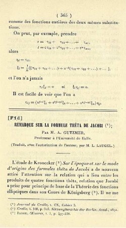 Remarque sur la formule thèta de Jacobi.