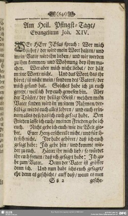 Am Heil. Pfingst-Tage, Evangelium Joh. XIV