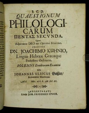 Quaestionum Philologicarum Πεντασ Secunda [...]