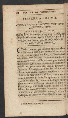 Observatio VII. Communione Bonorum Veterum Christianorum
