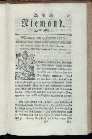 41tes Blat. Göttingen, den 9. October 1756.