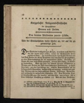 Kurzgefaßte Religions-Geschichte der Herzogthümer Bremen und Verden. Des dritten Abschnitts zweite Hälfte. Von der Secularisation dieser Länder an, bis auf die gegenwärtige Zeit.