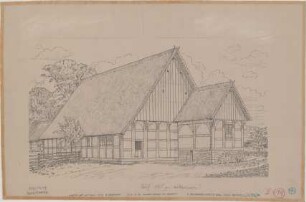 Hörste (Kreis Detmold): Hof Nr. 6 Brokmann. Haupthaus (Grundriss, Nordwestansicht, Schnitte)