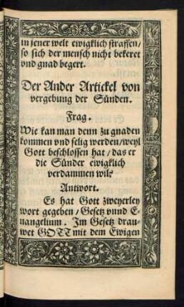 Der Ander Artickel von vergebung der Sünden.