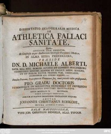 Dissertatio Inauguralis Medica De Athletica Fallaci Sanitate
