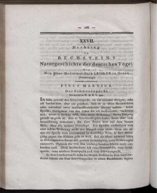 XXVII. Nachtrag zu Bechsteins Naturgeschichte der deutschen Vögel.