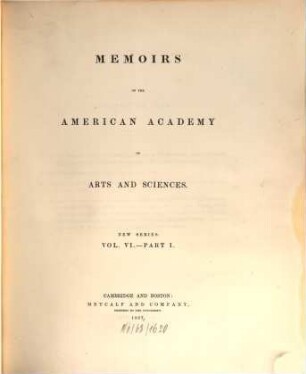 Memoirs of the American Academy of Arts and Sciences. 6. 1857/59