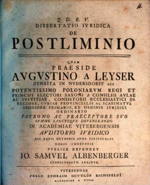 Diss. iur. de postliminio