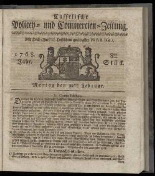 8tes Stueck, Montag den 22ten Februar. 1768